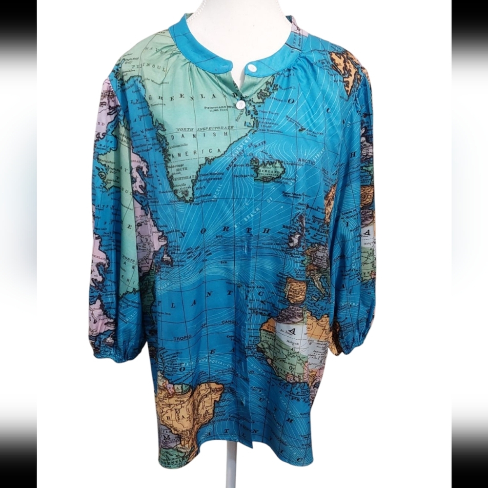 Colorful Map Print Blouse